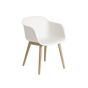 Muuto Fiber Spisebordsstol med Armlæn og Træ Base Natural Hvid/Eg
